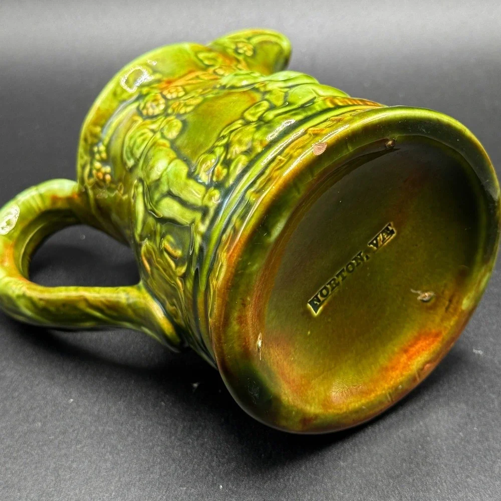 Vintage Norton VA Majolica Cherub Relief Ceramic Pitcher Creamer Jug Cottagecore